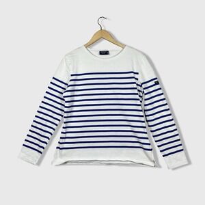 Saint James L'atelier Womens Striped Long Sleeve Top Nautical White Blue Size M